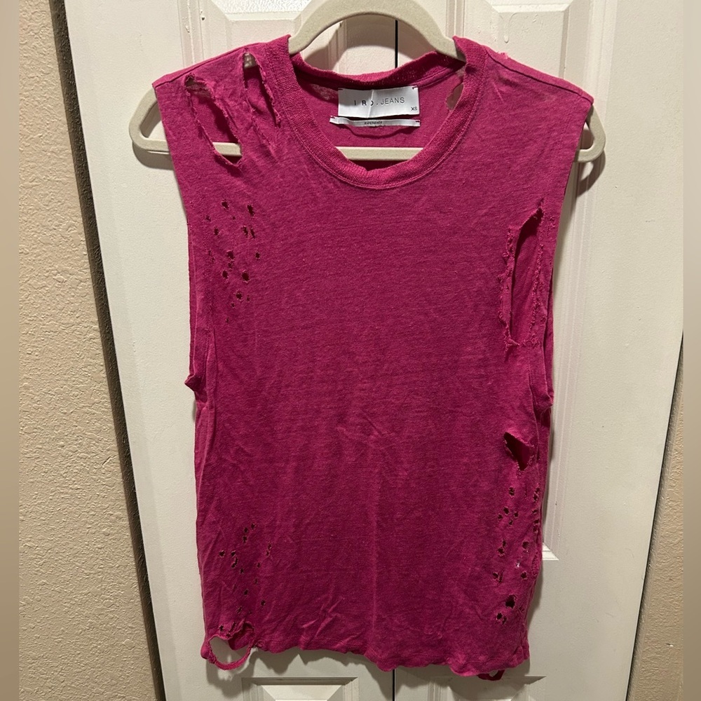 IRO jeans Linen 100% Distressed Tank Top Fuchsia Womens Festival , XS‎